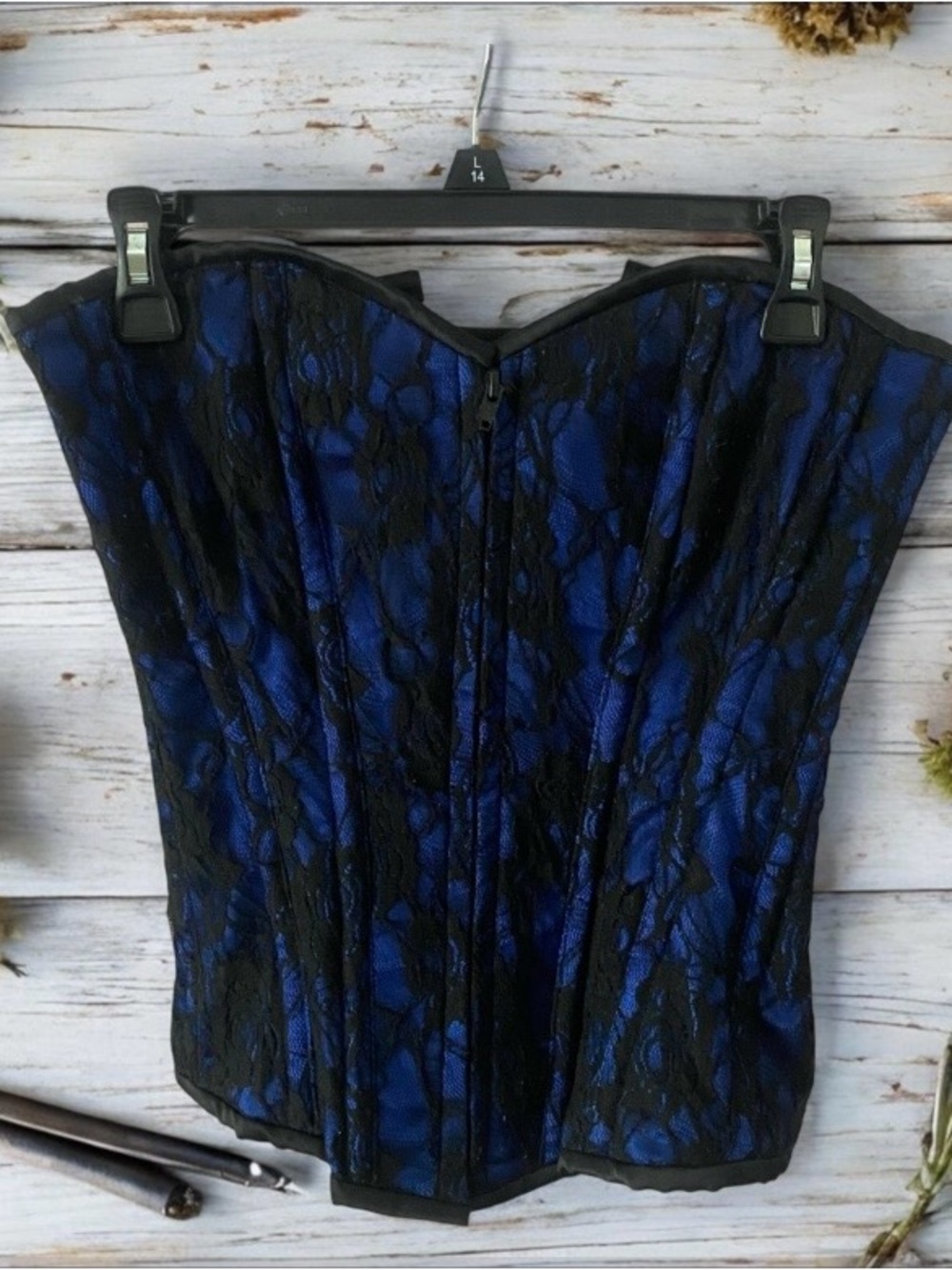Lavish Daisy Corsets Lace Overlay Corset Top Whimsigoth Gothic Blue Bustier Sm